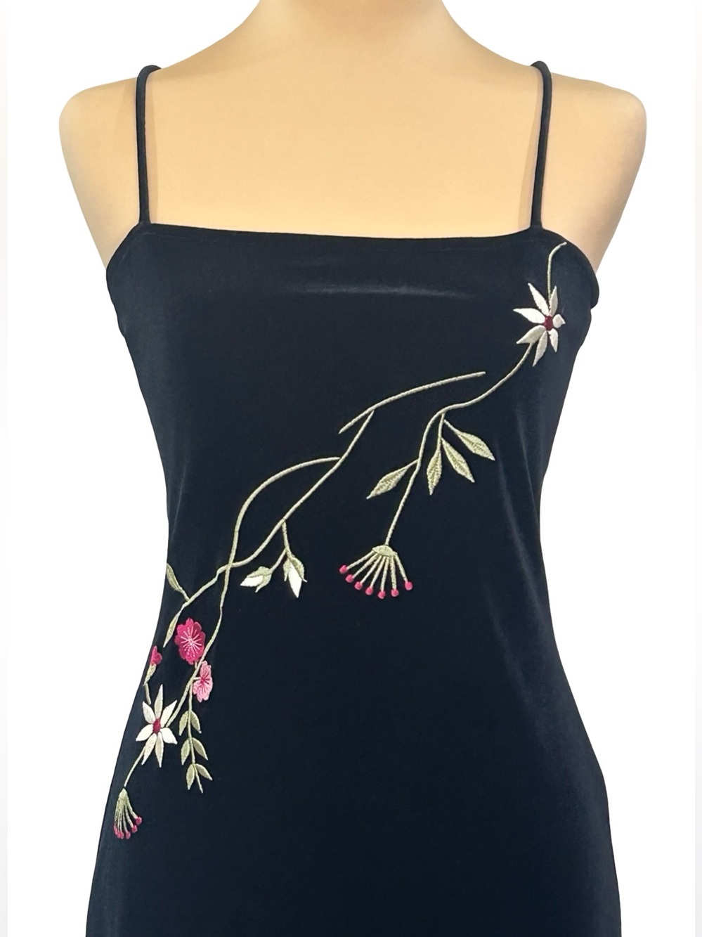 Vintage 90s City Triangles Black Velvet Dress S Embroidered Y2K Goth Whimsigoth - Picture 3 of 10